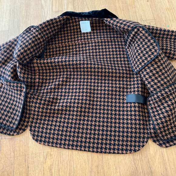 Sandro Houndstooth brown woolen jacket with fur - Picture 9 of 12